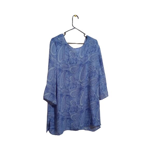 Blair 3/4 Bell Sleeve Blouse Paisly Print With Sequences Size 2XL Blue 28" L - Picture 3 of 6